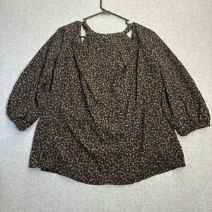 Women’s Michael Kors Leopard Print Blouse XXL Black Brown 3/4 Sleeve Top